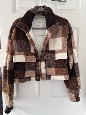 Abercrombie & Fitch Brown Plaid Teddy Sherpa Shacket